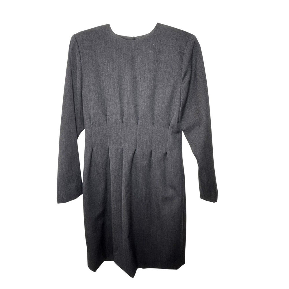 Doncaster Gray Wool Pleated Dress Women Medium Long Sleeve Professional Vintage
